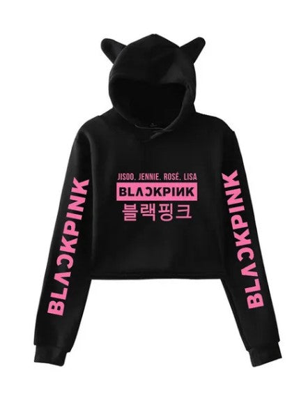 Blackpink Crop Top Hoodie Hooded Cat - Preppy Kids (Grand Bazaar)