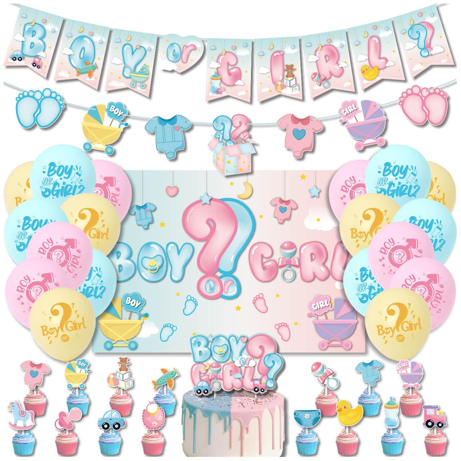 Backdrop included,Baby Shower / Gender Reveal Party Decoration Package Boy or Girl - Preppy Kids (Grand Bazaar)