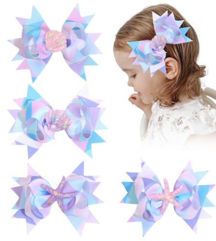 Hair Bow Clips Lovely Starfish Shell Pattern - Preppy Kids (Grand Bazaar)