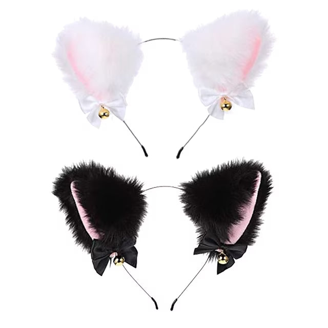 Fluffy Cat Ear Decorated With Small Bells And Bows Headbands