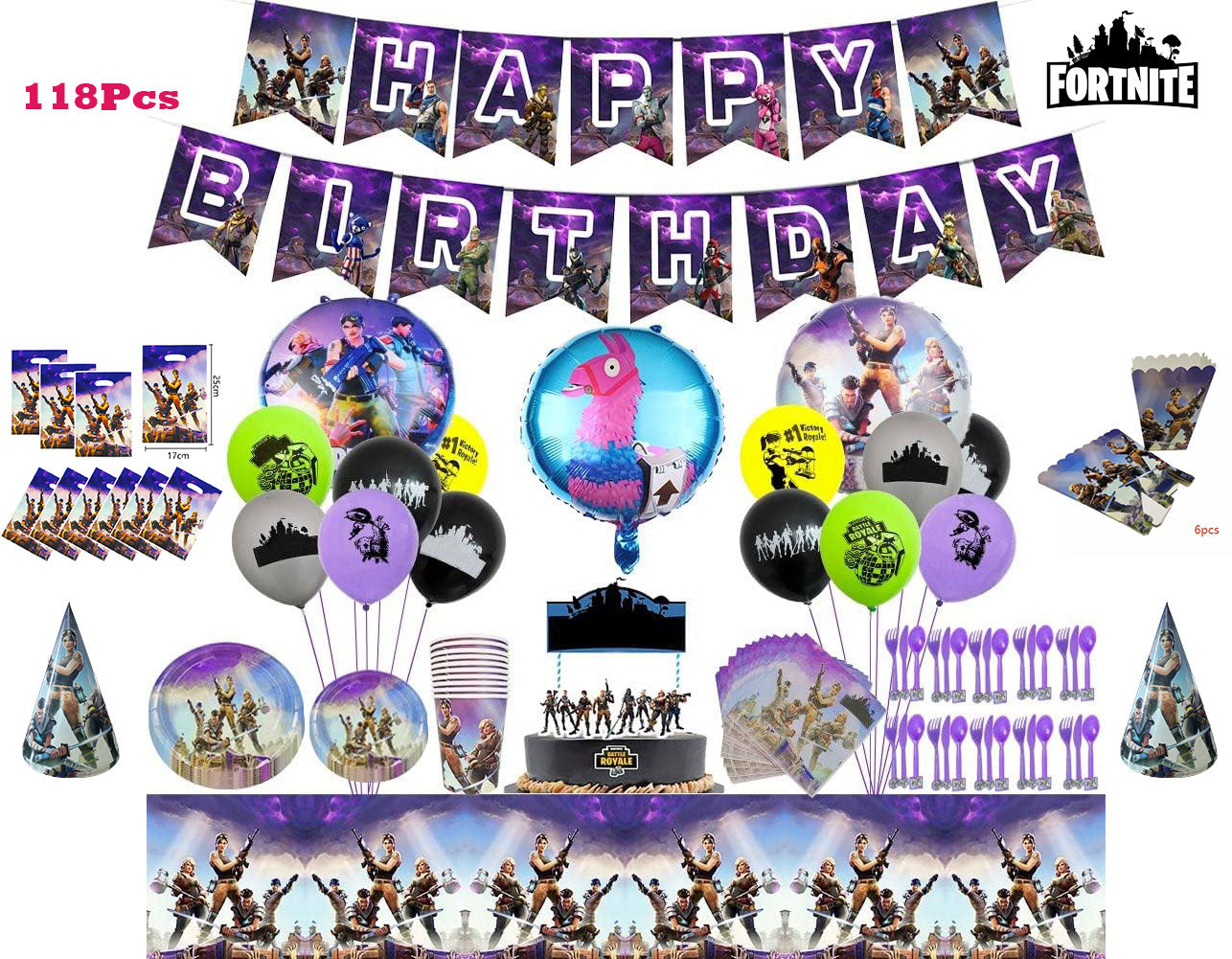 Fortnite 2nd edition Party Ultimate Party Package Decorations (118pcs) - Preppy Kids (Grand Bazaar)