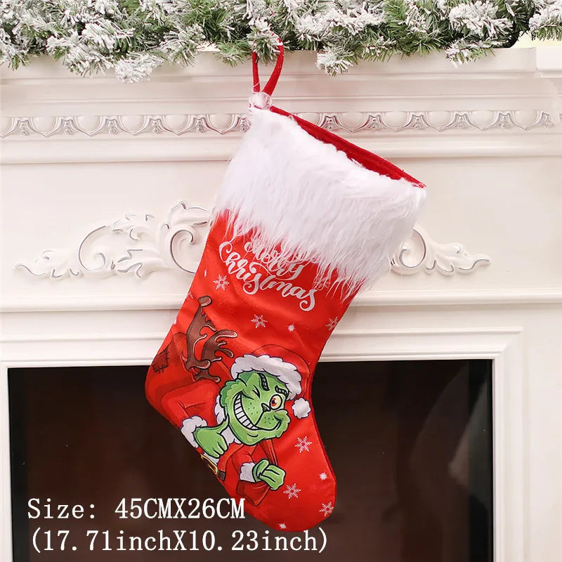 1PC Grinch Christmas Stockings 18" Big Xmas Stockings for Stairs Fireplace Hanging Xmas Home Decoration Christmas Tree Decor