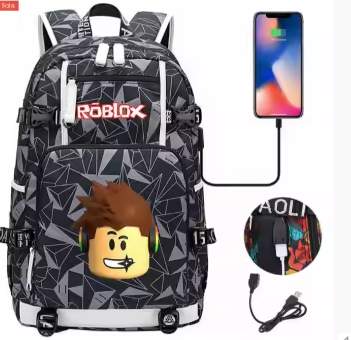 18 Inch Roblox Head Grey and Black USB Laptop Backpack - Preppy Kids (Grand Bazaar)