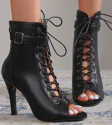 Black High Heel Lace Up Boots - Preppy Kids (Grand Bazaar)