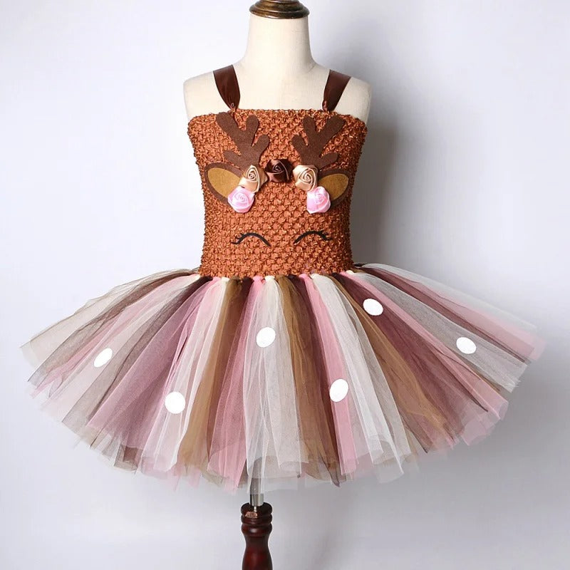 Christmas Brown Deer Costumes Tutu Skirt Reindeer outfit dress cosplay - Preppy Kids (Grand Bazaar)