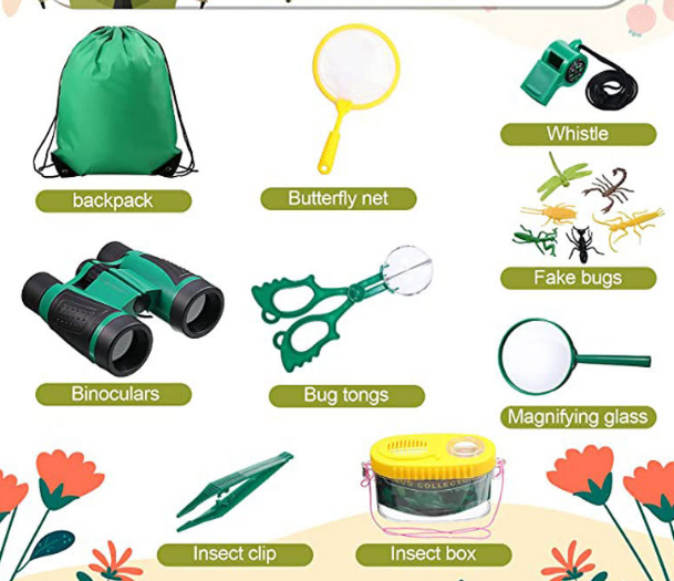 Kidz Xplore Outdoor Explorer Set - Bug Catching Kit Nature Exploration Children Outdoor Games Mini Binoculars Kids, Compass, Whistle, Magnifying Glass Safari career - Preppy Kids (Grand Bazaar)