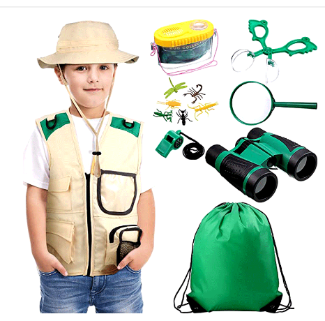 Kidz Xplore Outdoor Explorer Set - Bug Catching Kit Nature Exploration Children Outdoor Games Mini Binoculars Kids, Compass, Whistle, Magnifying Glass Safari career - Preppy Kids (Grand Bazaar)