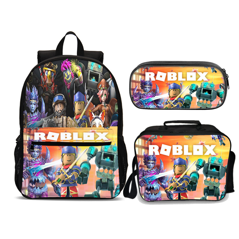 Roblox Ultimate Fury Edition backpack set (3PC) USB Cable included & port (Front zipper , upgraded lunch bag) No. 4 bookbag