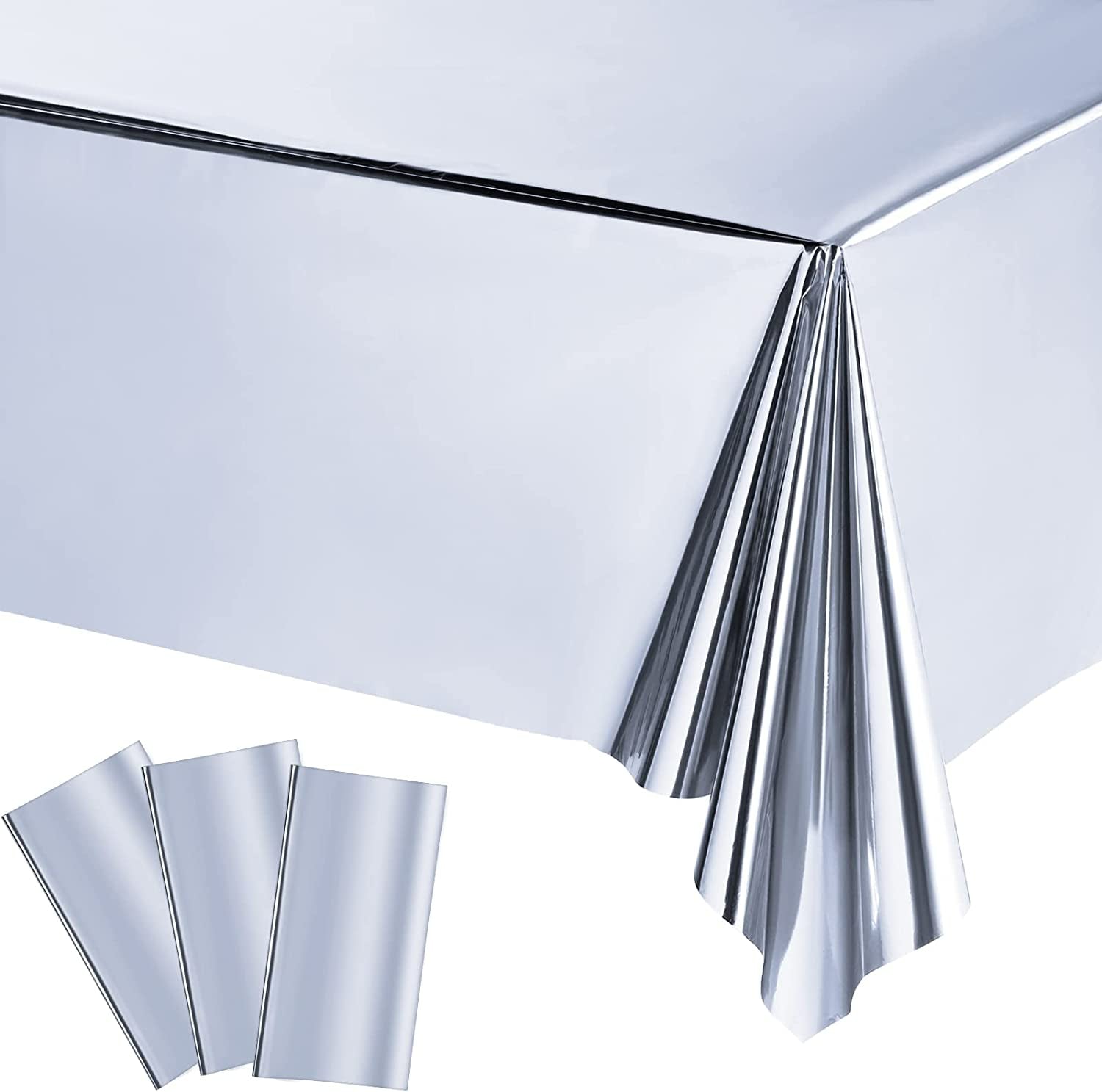Metallic Tablecloth Disposable Foil Tablecloth Waterproof Shiny Plastic Table Cover Wedding Anniversary Birthday Party Decoration - Preppy Kids (Grand Bazaar)
