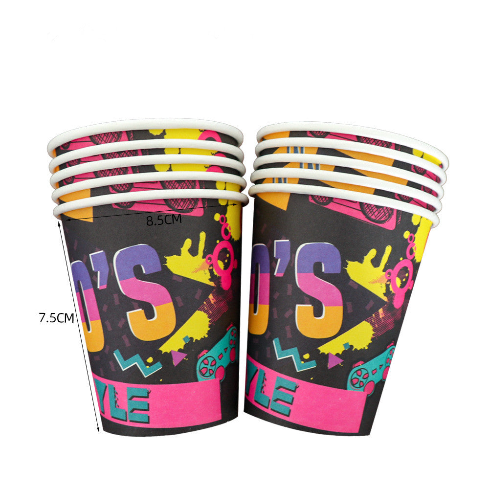 90s Hip Hop Party Disposable Tableware Plates Cups Birthday Table Cover for Disco Theme Supplies - Preppy Kids (Grand Bazaar)