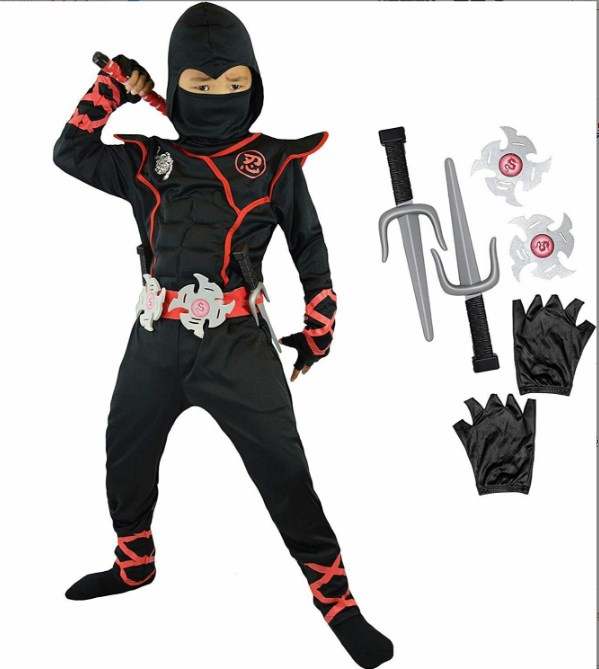 Ninja Black Red Costume Suit COSPLAY