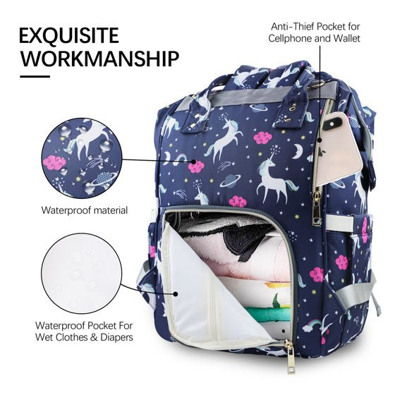 Le Queen Unicorn Bucket Mummy Baby Bucket Bag (Blue) - Preppy Kids (Grand Bazaar)