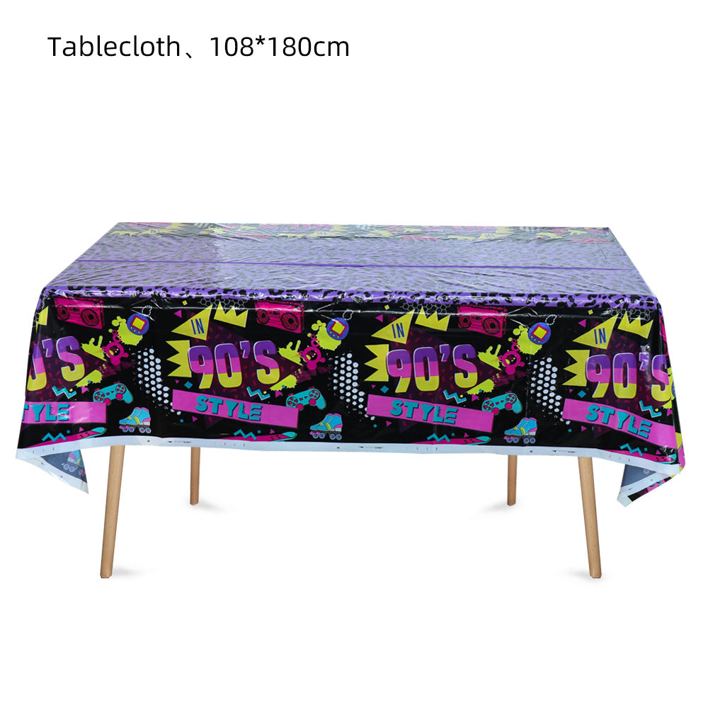 90s Hip Hop Party Disposable Tableware Plates Cups Birthday Table Cover for Disco Theme Supplies - Preppy Kids (Grand Bazaar)