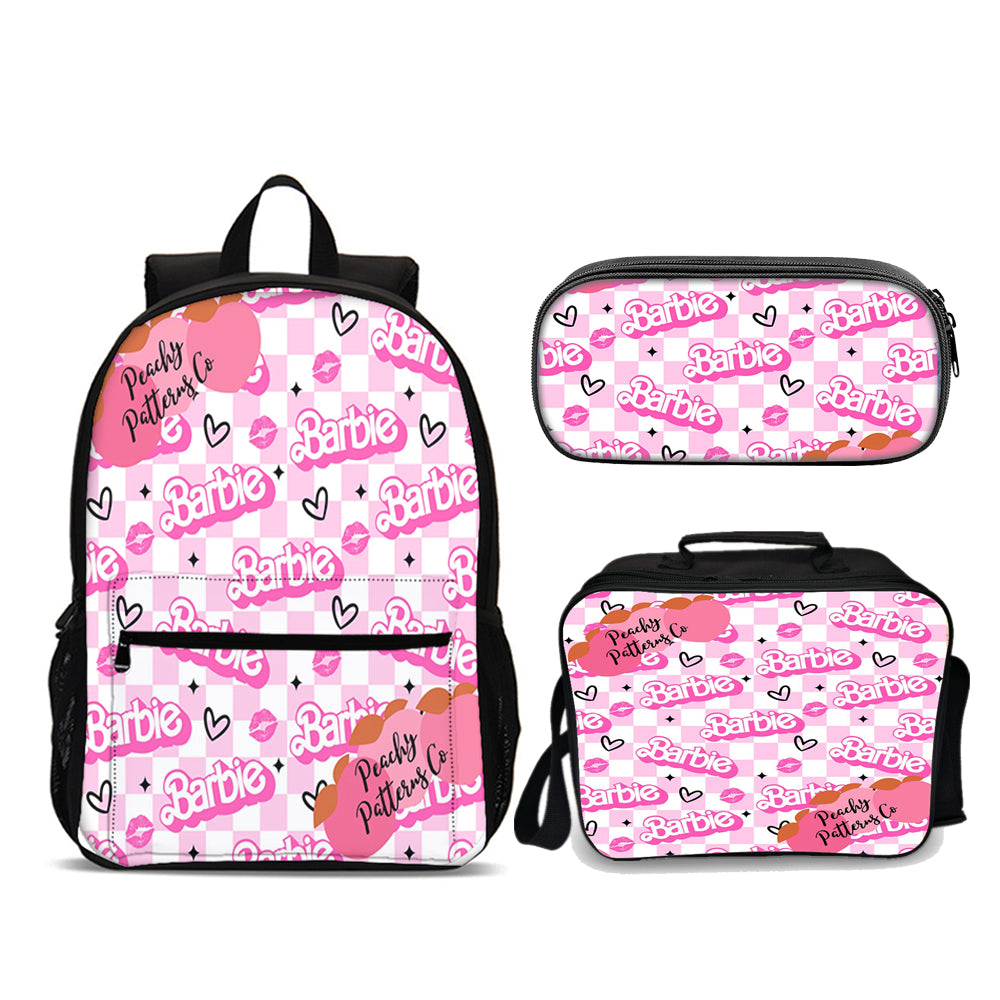 Barbie Ultimate Edition set (3PC) USB Cable included & port (Front zipper , upgraded lunch bag) No. 4 - Preppy Kids (Grand Bazaar)
