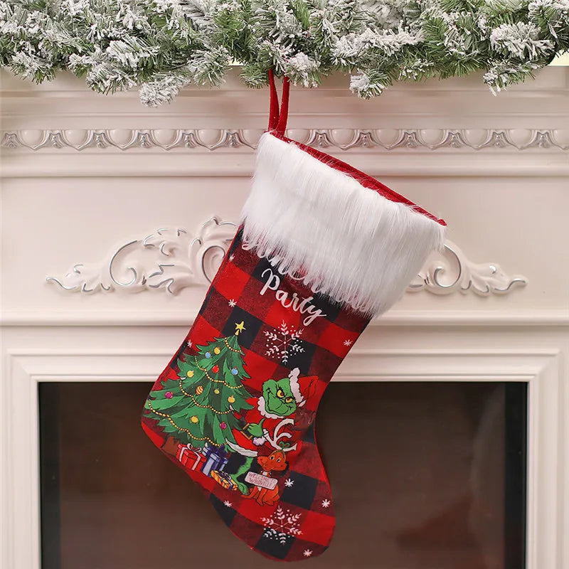 1PC Grinch Christmas Stockings 18" Big Xmas Stockings for Stairs Fireplace Hanging Xmas Home Decoration Christmas Tree Decor