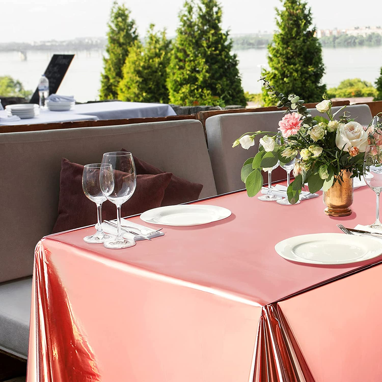 Metallic Tablecloth Disposable Foil Tablecloth Waterproof Shiny Plastic Table Cover Wedding Anniversary Birthday Party Decoration - Preppy Kids (Grand Bazaar)