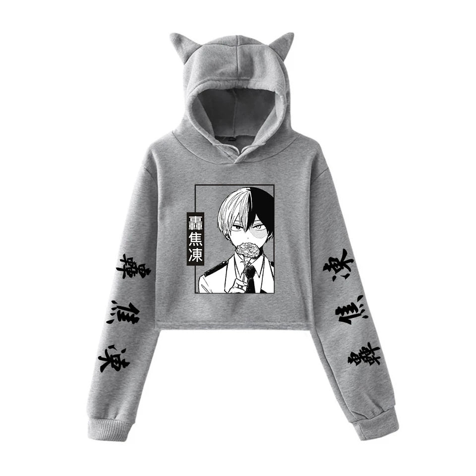 My Hero Academia Cat Ears Grey Hoodie Anime Crop top - Preppy Kids (Grand Bazaar)