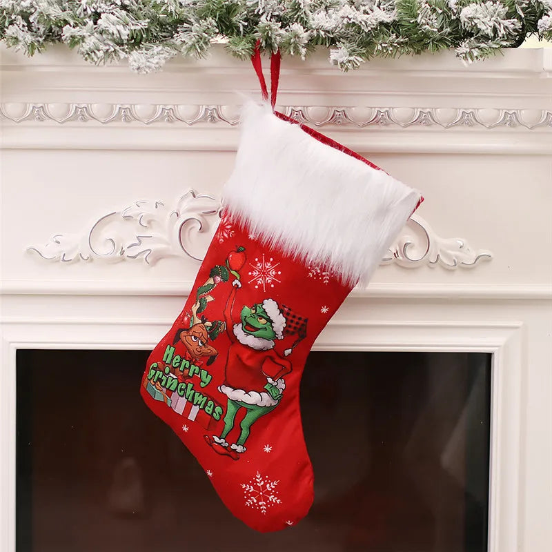 1PC Grinch Christmas Stockings 18" Big Xmas Stockings for Stairs Fireplace Hanging Xmas Home Decoration Christmas Tree Decor