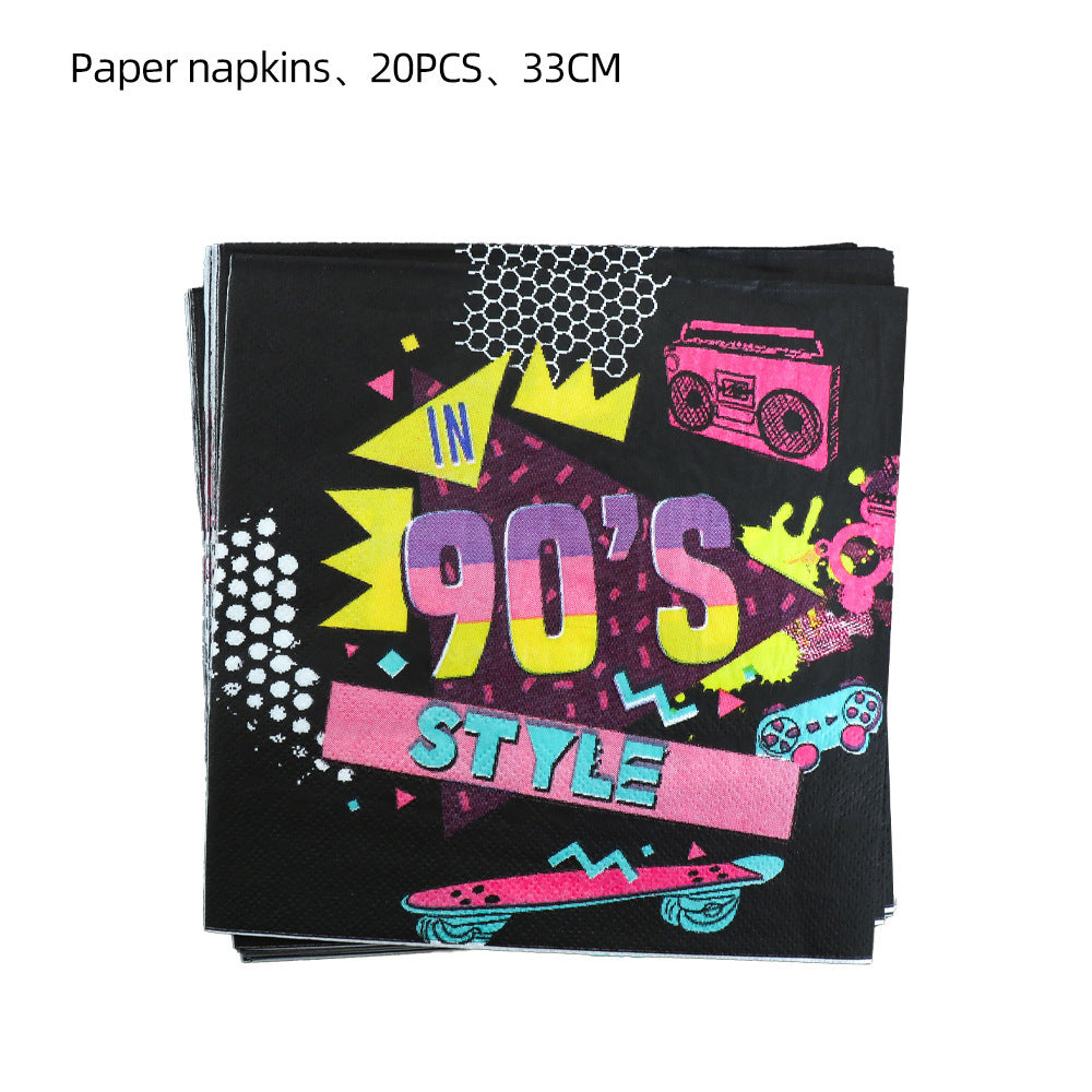 90s Hip Hop Party Disposable Tableware Plates Cups Birthday Table Cover for Disco Theme Supplies - Preppy Kids (Grand Bazaar)