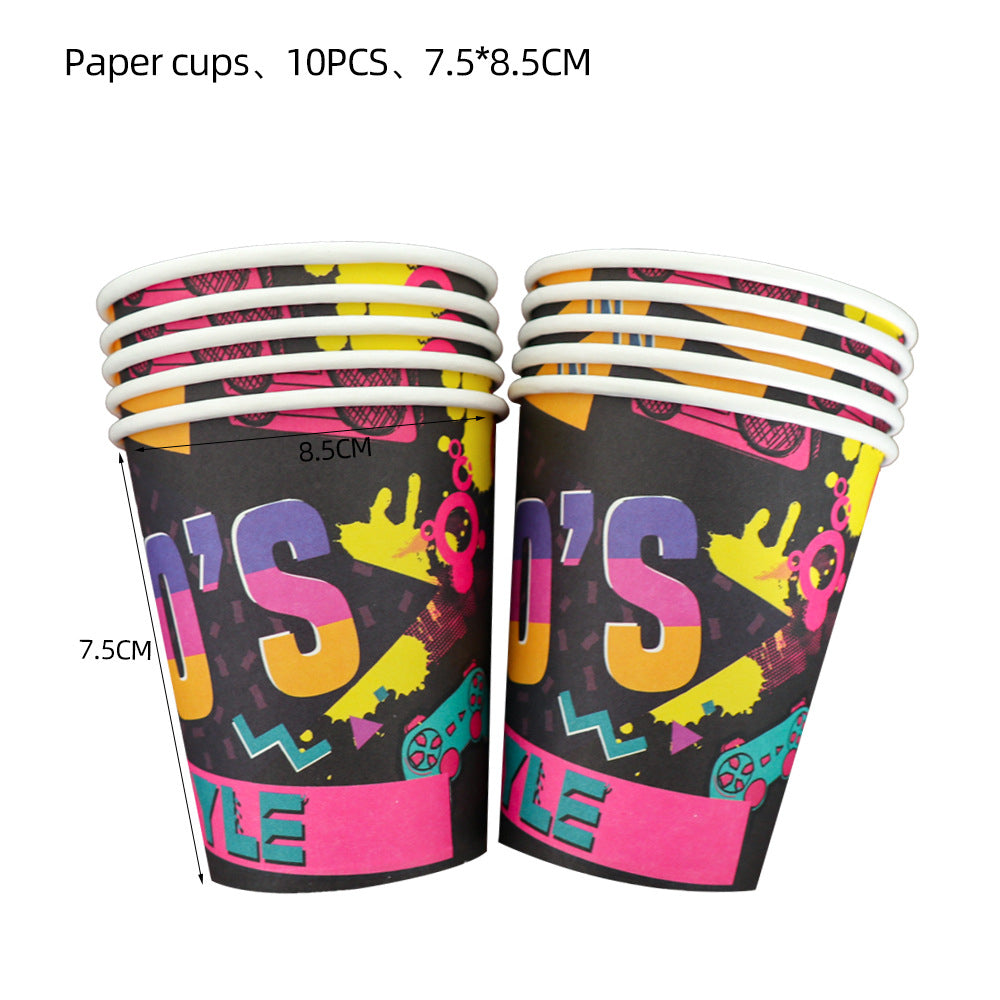 90s Hip Hop Party Disposable Tableware Plates Cups Birthday Table Cover for Disco Theme Supplies - Preppy Kids (Grand Bazaar)