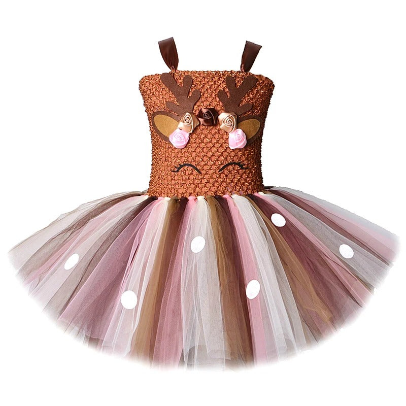 Christmas Brown Deer Costumes Tutu Skirt Reindeer outfit dress cosplay - Preppy Kids (Grand Bazaar)