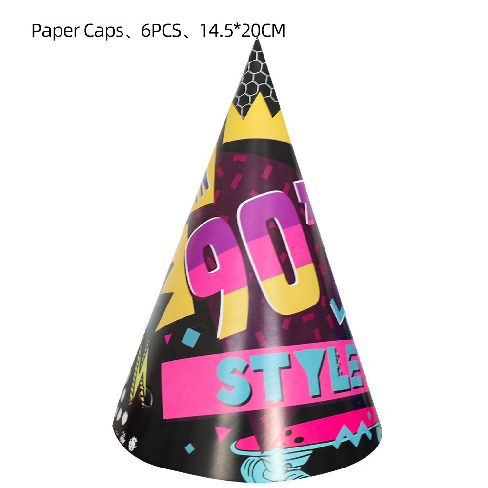 90s Hip Hop Party Disposable Tableware Plates Cups Birthday Table Cover for Disco Theme Supplies - Preppy Kids (Grand Bazaar)