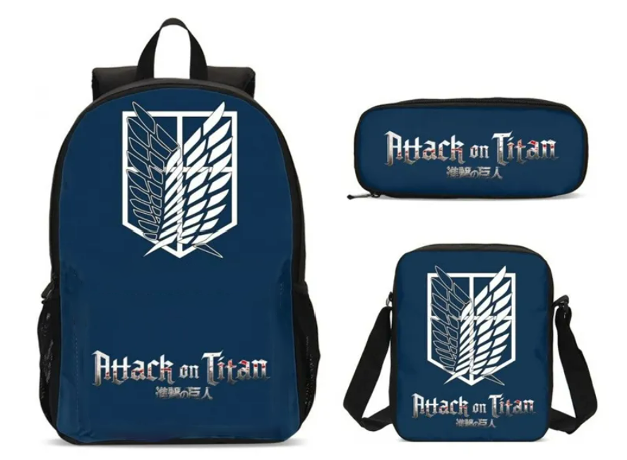 Attack on Titans Backpack set (BLUE) (3PC) - Preppy Kids (Grand Bazaar)