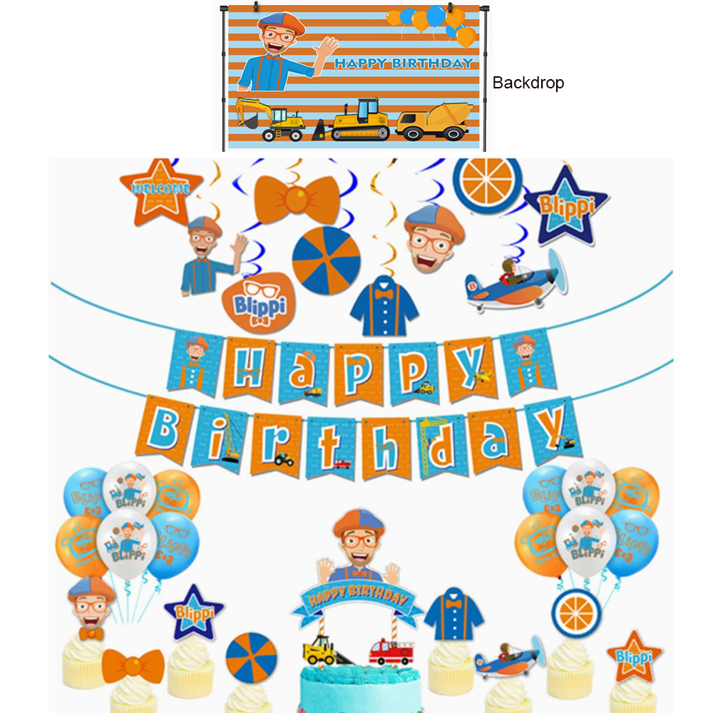 Blippi Party Decorations Package With Backdrop
