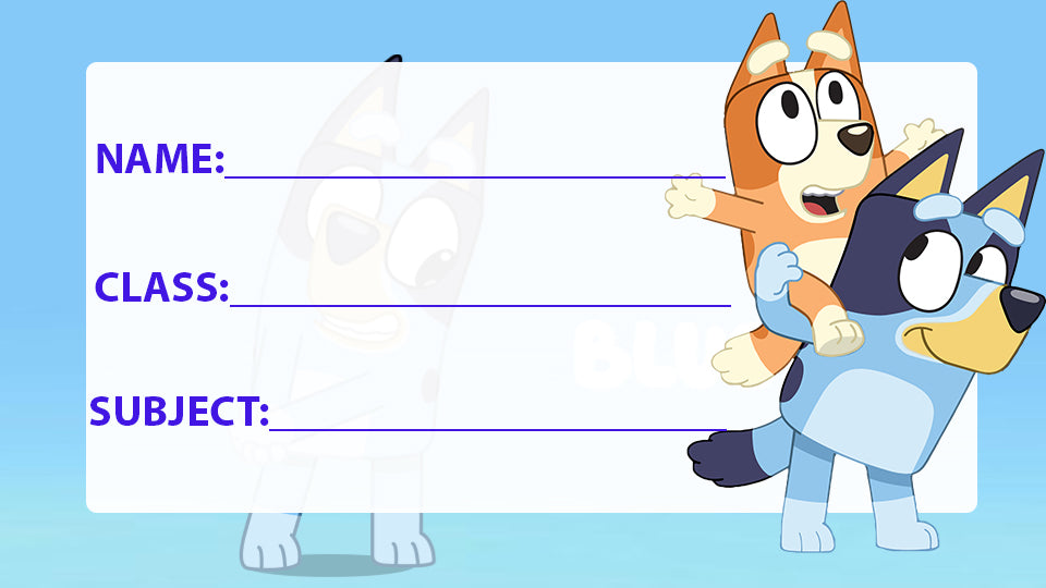 Bluey School book Labels (Waterproof)