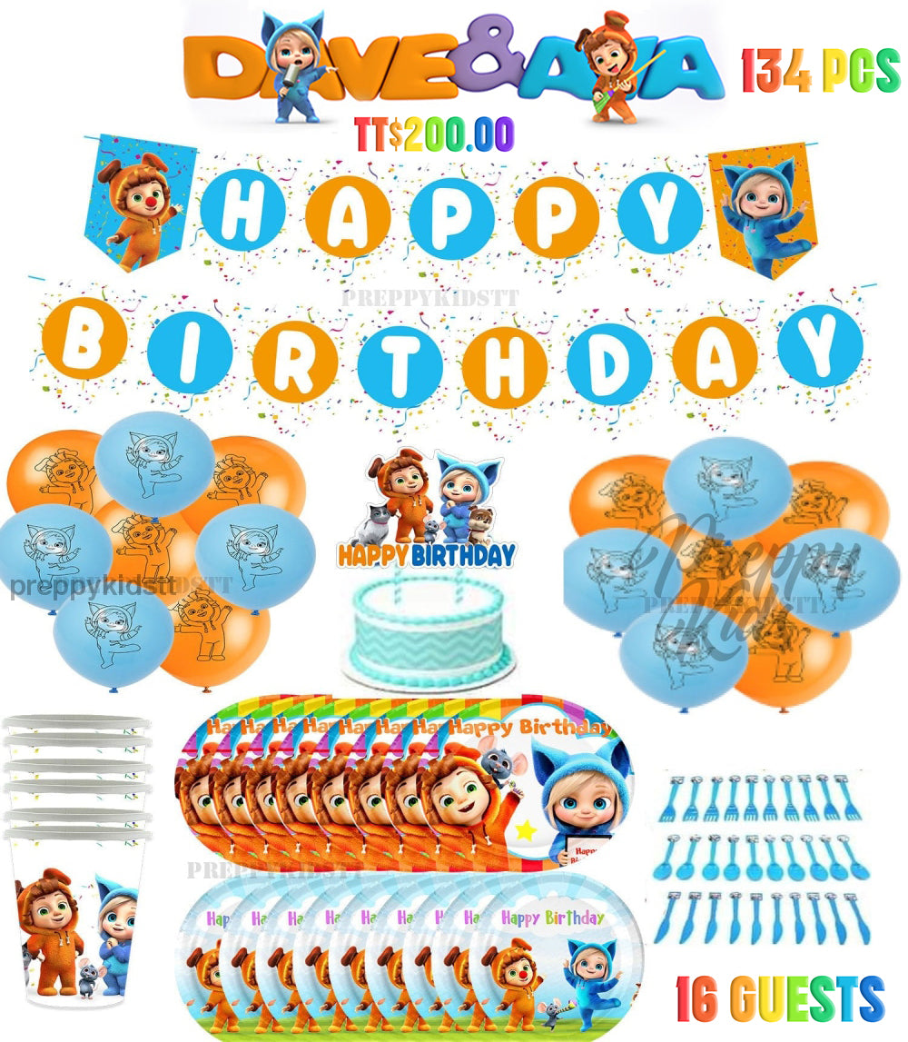 Dave and Ava 16 guests Party Decoration Package (134 PCs) - Preppy Kids (Grand Bazaar)