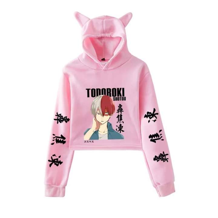 My Hero Academia Todoroki Cat Ears Hoodie Crop top - Preppy Kids (Grand Bazaar)