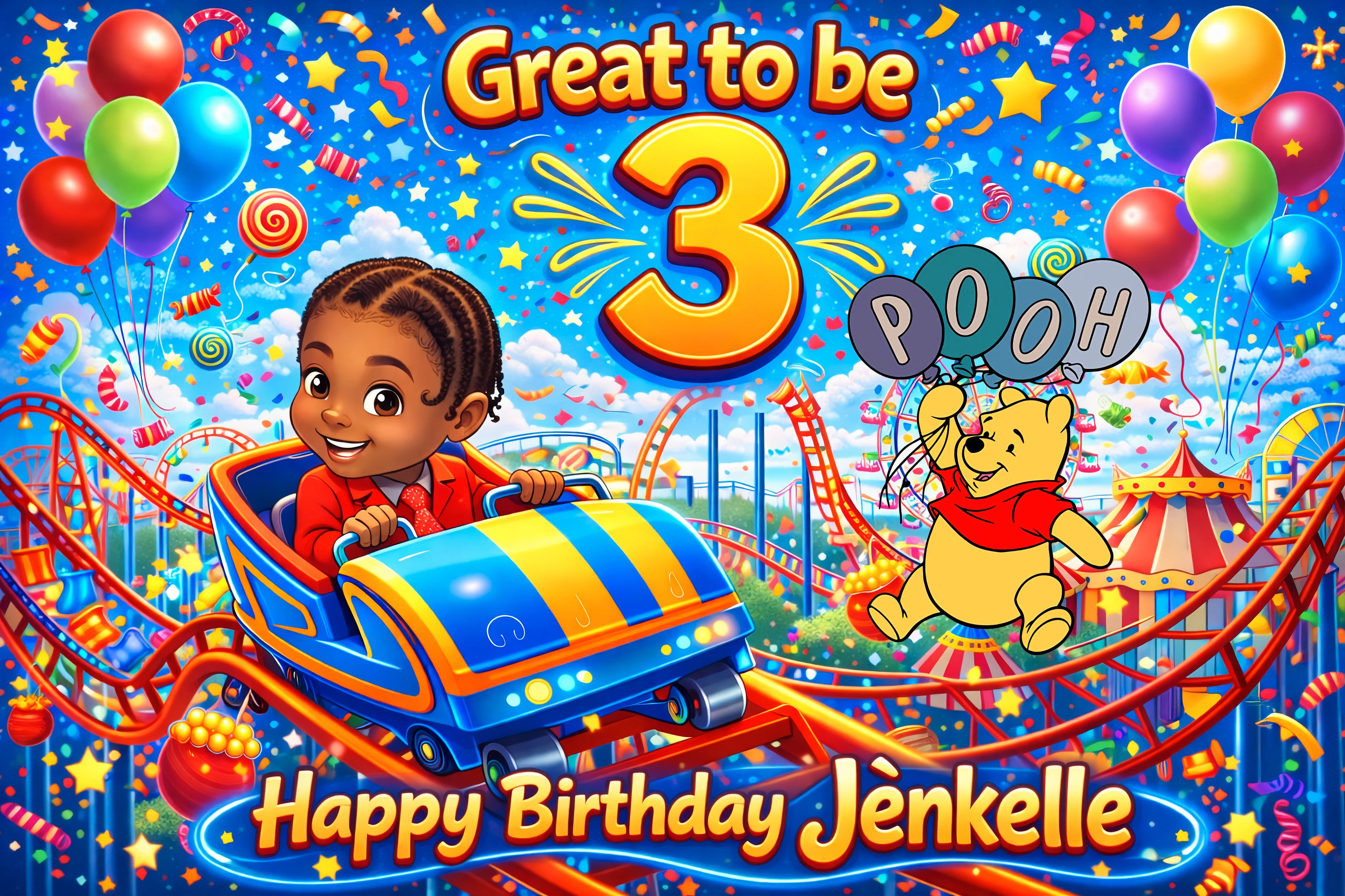 Customize Circus roller coaster pooh (5ft x 3ft) Banner