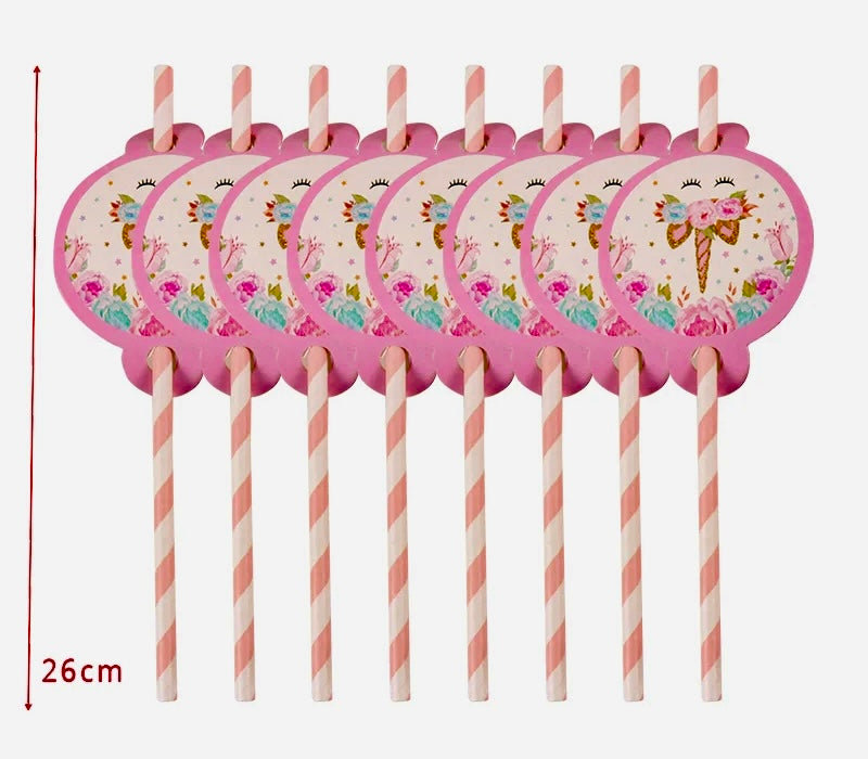 Unicorn themed paper straws 16pcs