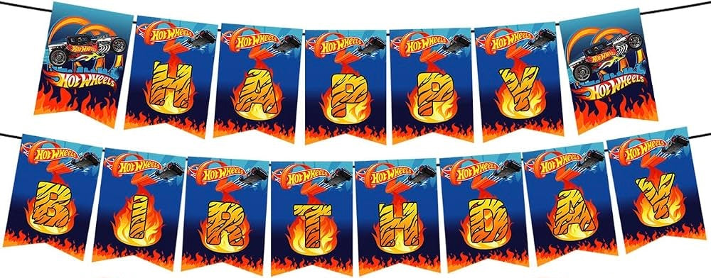 Hot wheels happy birthday banner with stripes