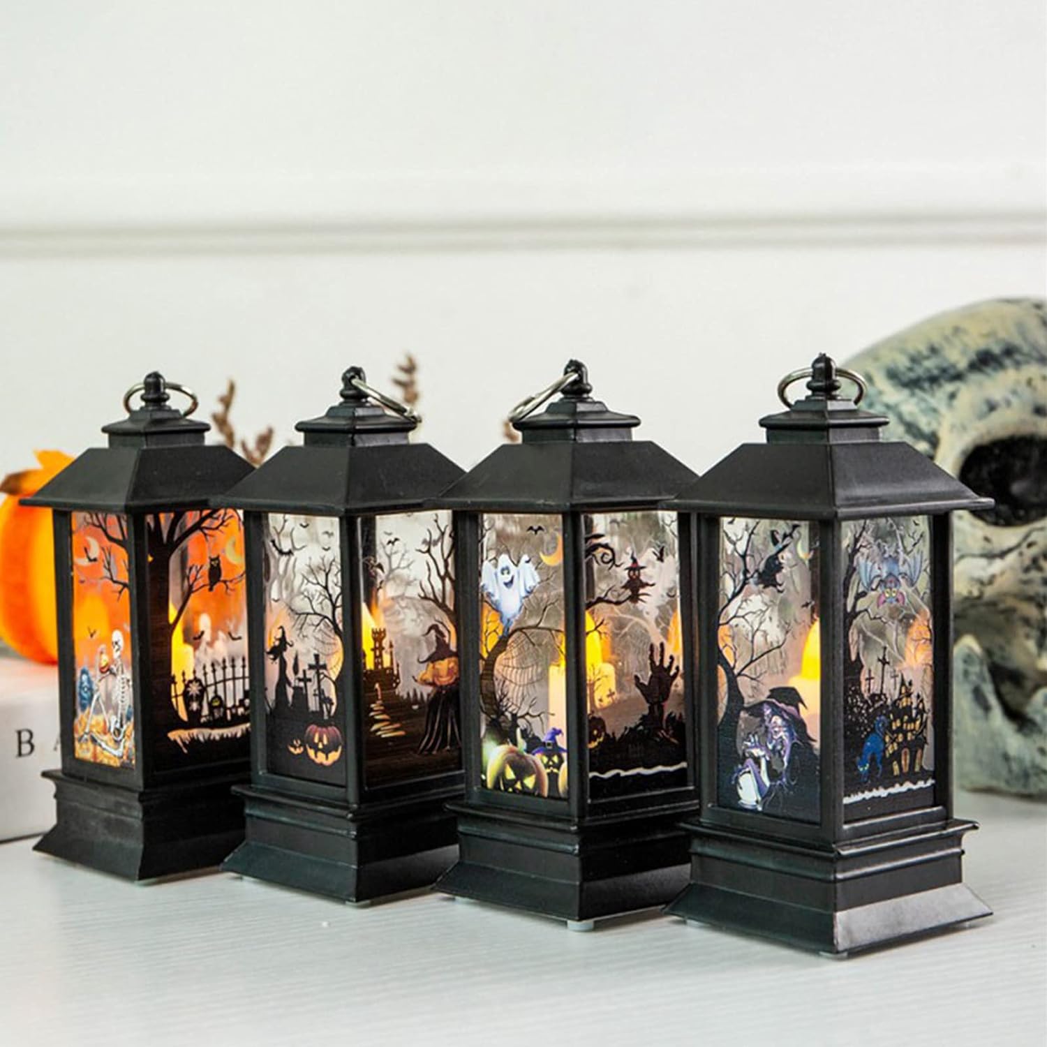 4 Pcs Halloween Flame Mini Lantern Halloween , Lantern LED Night Light Decorative Candle Lanterns - Preppy Kids (Grand Bazaar)