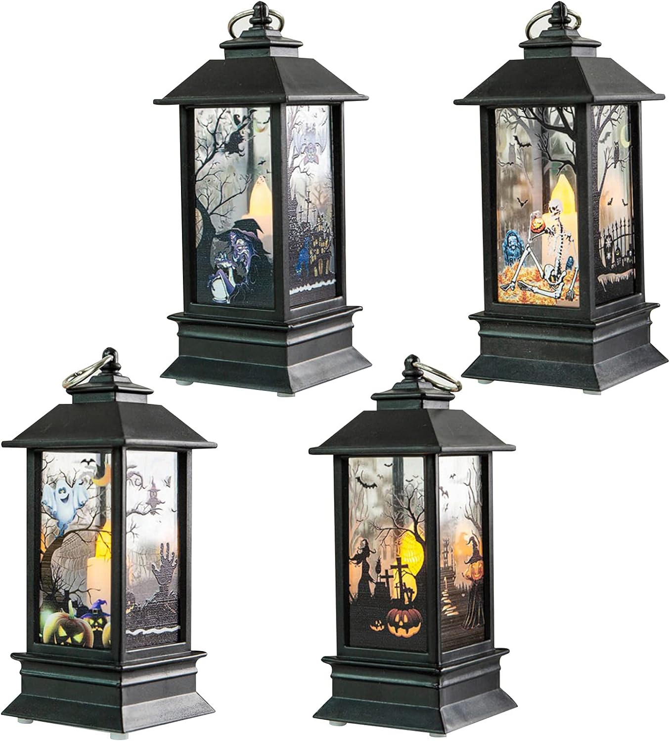 4 Pcs Halloween Flame Mini Lantern Halloween , Lantern LED Night Light Decorative Candle Lanterns - Preppy Kids (Grand Bazaar)