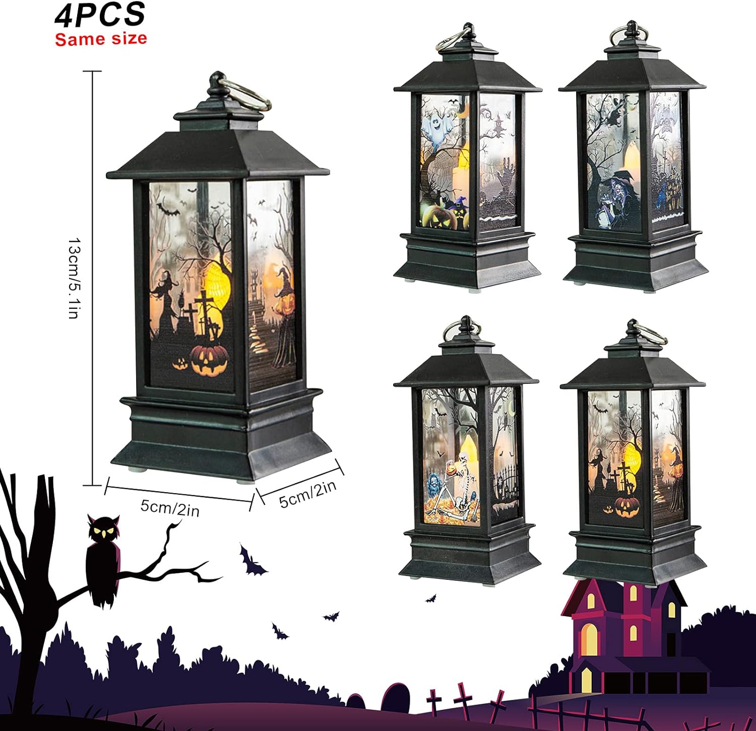 4 Pcs Halloween Flame Mini Lantern Halloween , Lantern LED Night Light Decorative Candle Lanterns - Preppy Kids (Grand Bazaar)