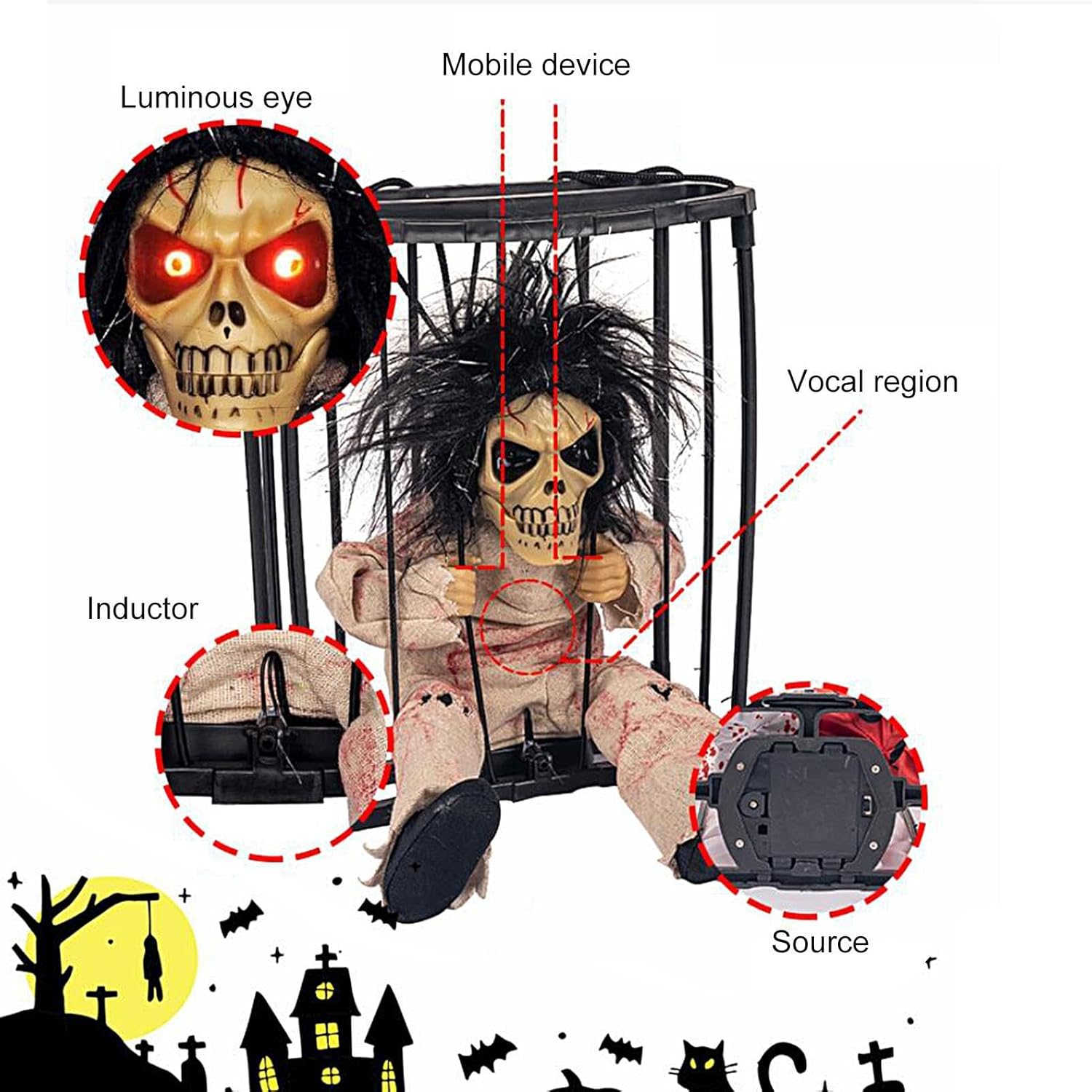 Skull Prisoner Cage Animated Motion Sensor Halloween decor - Preppy Kids (Grand Bazaar)