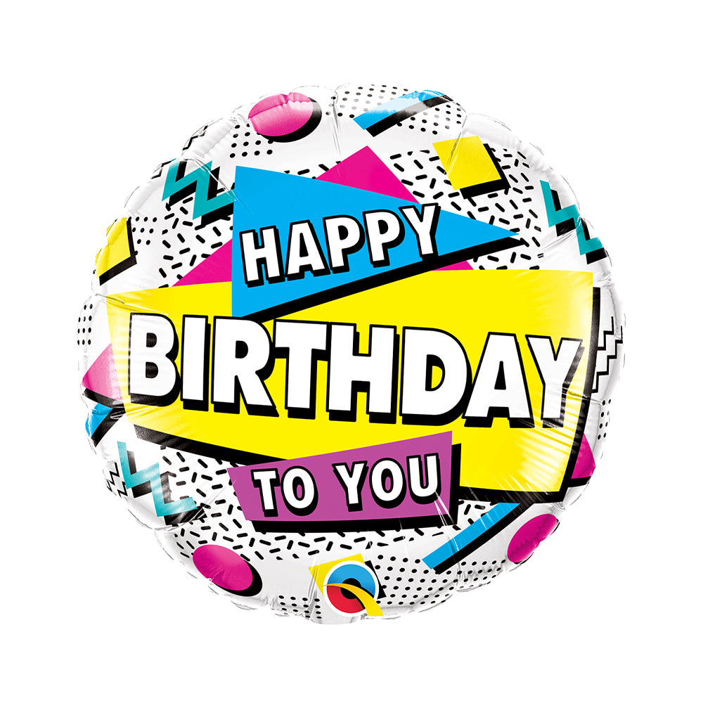 Retro Happy Birthday Foil Balloon 18inch round - Preppy Kids (Grand Bazaar)