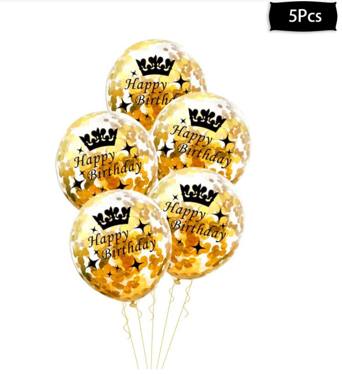 Happy Birthday Latex Gold Confetti Balloons Set HBD - Preppy Kids (Grand Bazaar)