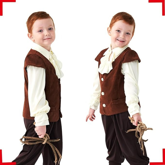 Boys Medieval Renaissance Costume Pirate Shirts Vest Knight Outfit Victorian Squire Halloween Cosplay