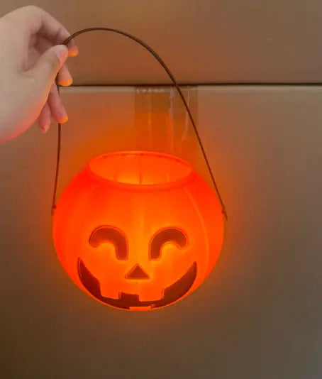 Orange Led Trick or Treat Pumpkin Bucket Halloween Stackable with cover - Preppy Kids (Grand Bazaar)