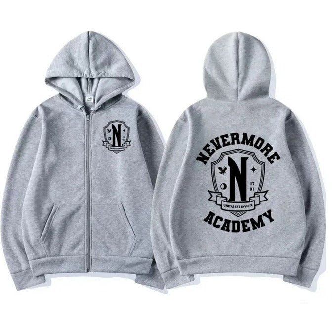 Nevermore Academy Wednesday Zipper Hoodie Grey - Preppy Kids (Grand Bazaar)