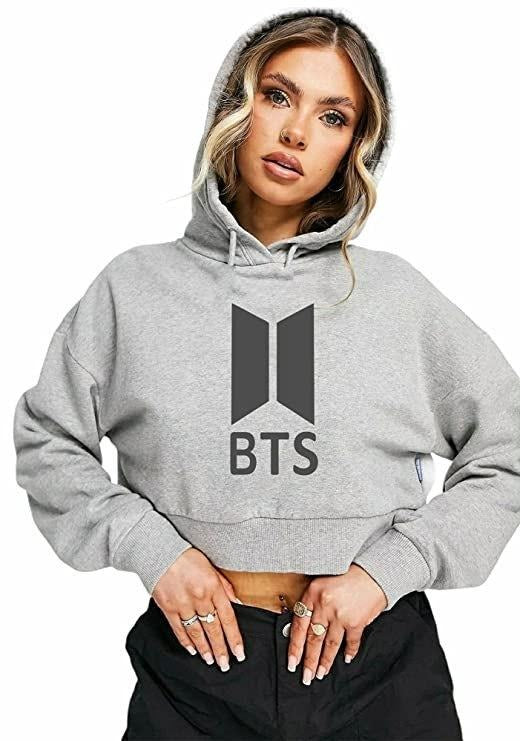 Bts Crop Top Grey Hoodie - Preppy Kids (Grand Bazaar)