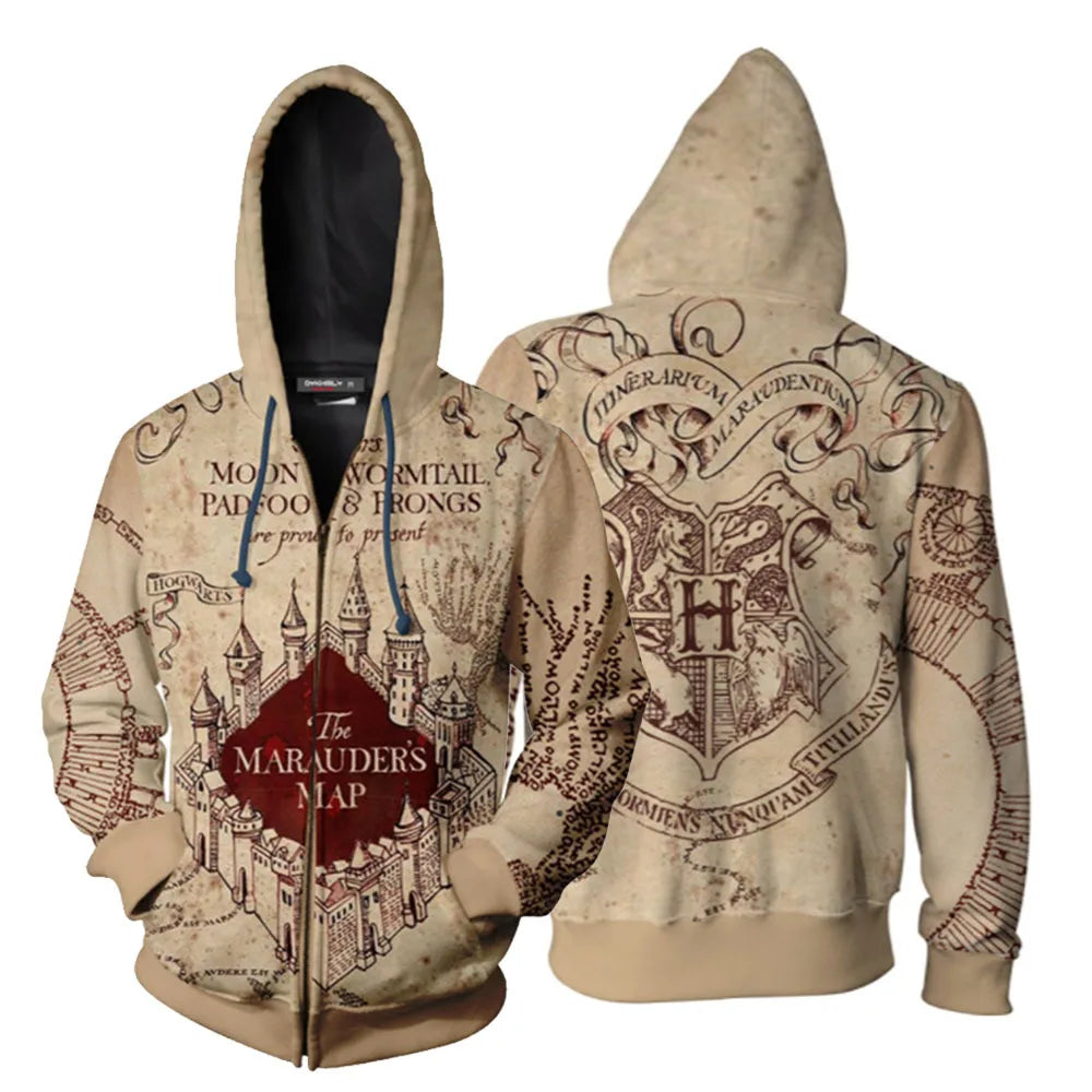 Harry Potter Brown 3D Zipper Hoodie