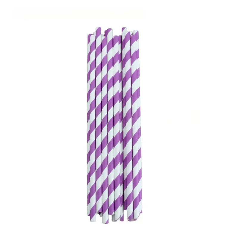 Purple striped paper straws 10pcs
