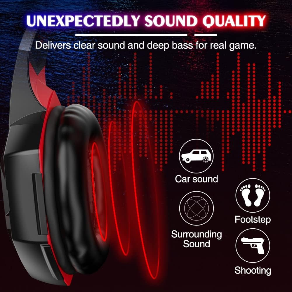 G2000 Pro Gaming Headset, Bass Surround Gaming Headphones with Noise Cancelling Mic, LED Lights, Soft Memory Earmuffs for PS5/ PS4/ Xbox One - Preppy Kids (Grand Bazaar)