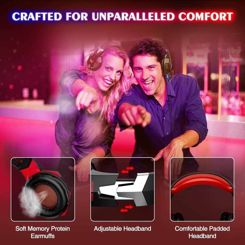 G2000 Pro Gaming Headset, Bass Surround Gaming Headphones with Noise Cancelling Mic, LED Lights, Soft Memory Earmuffs for PS5/ PS4/ Xbox One - Preppy Kids (Grand Bazaar)