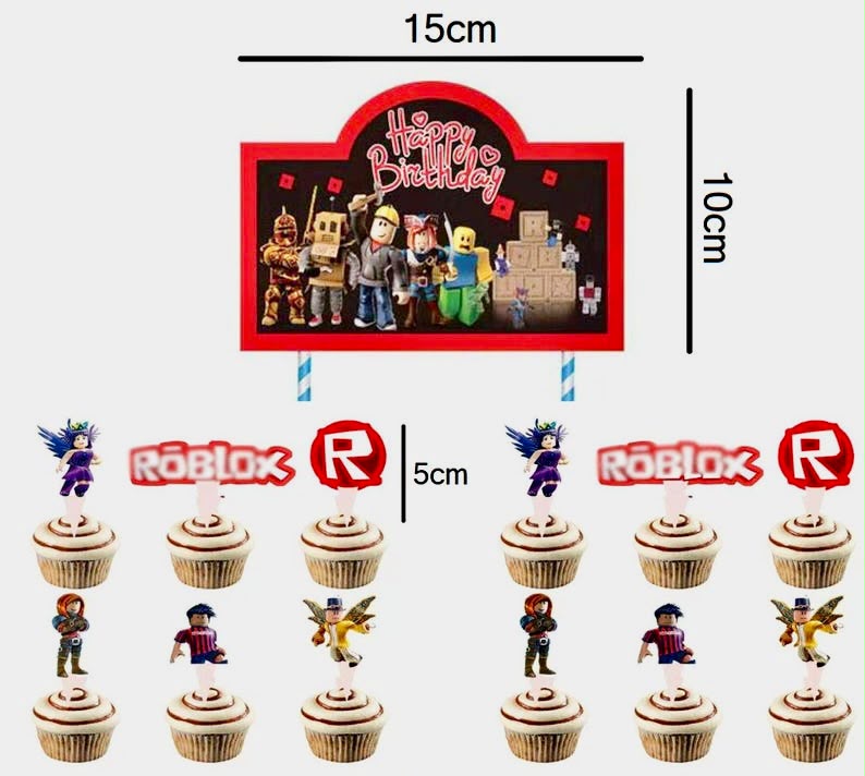 Roblox cake and cupcake toppers