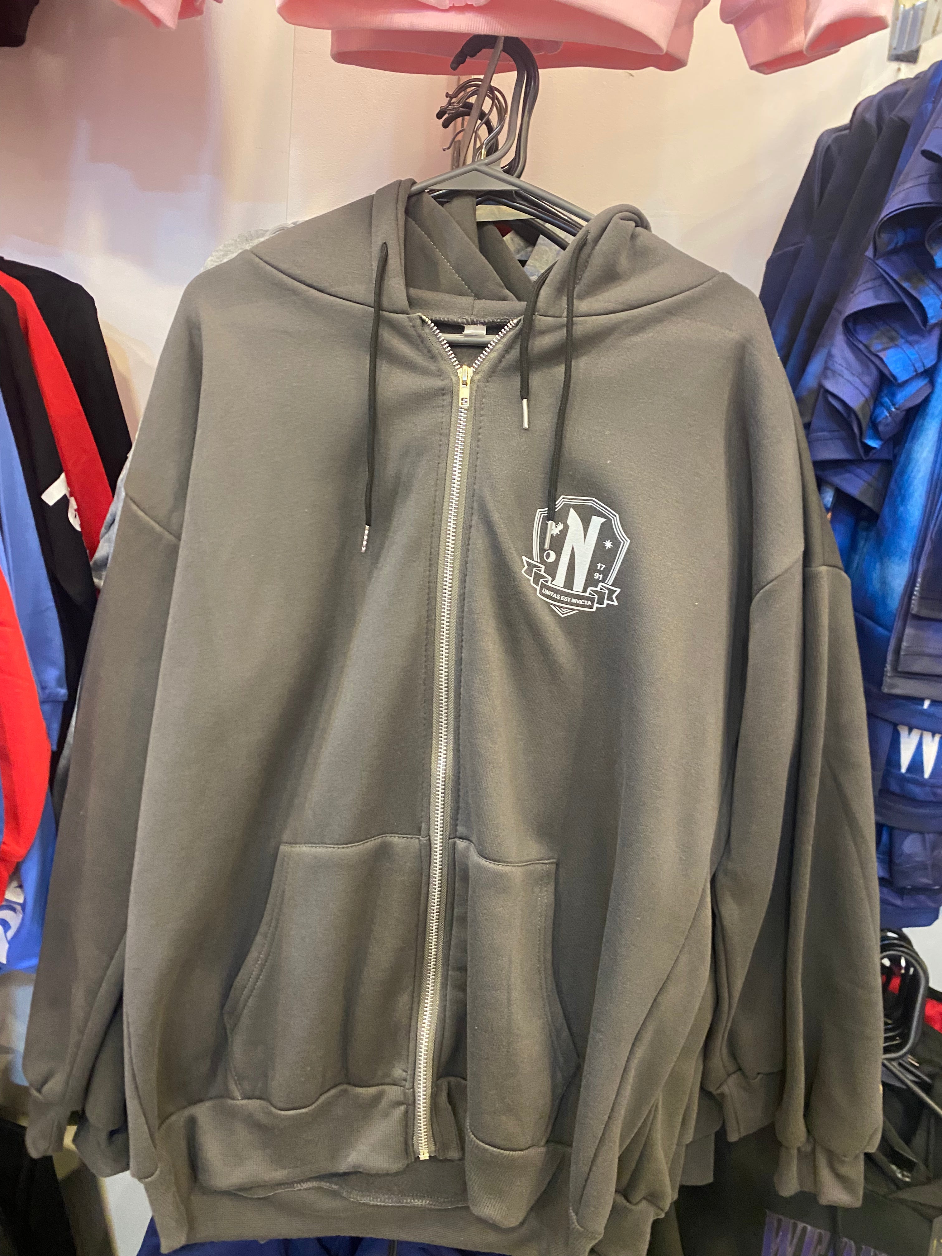 Nevermore Academy Wednesday Zipper Hoodie Dark Grey - Preppy Kids (Grand Bazaar)